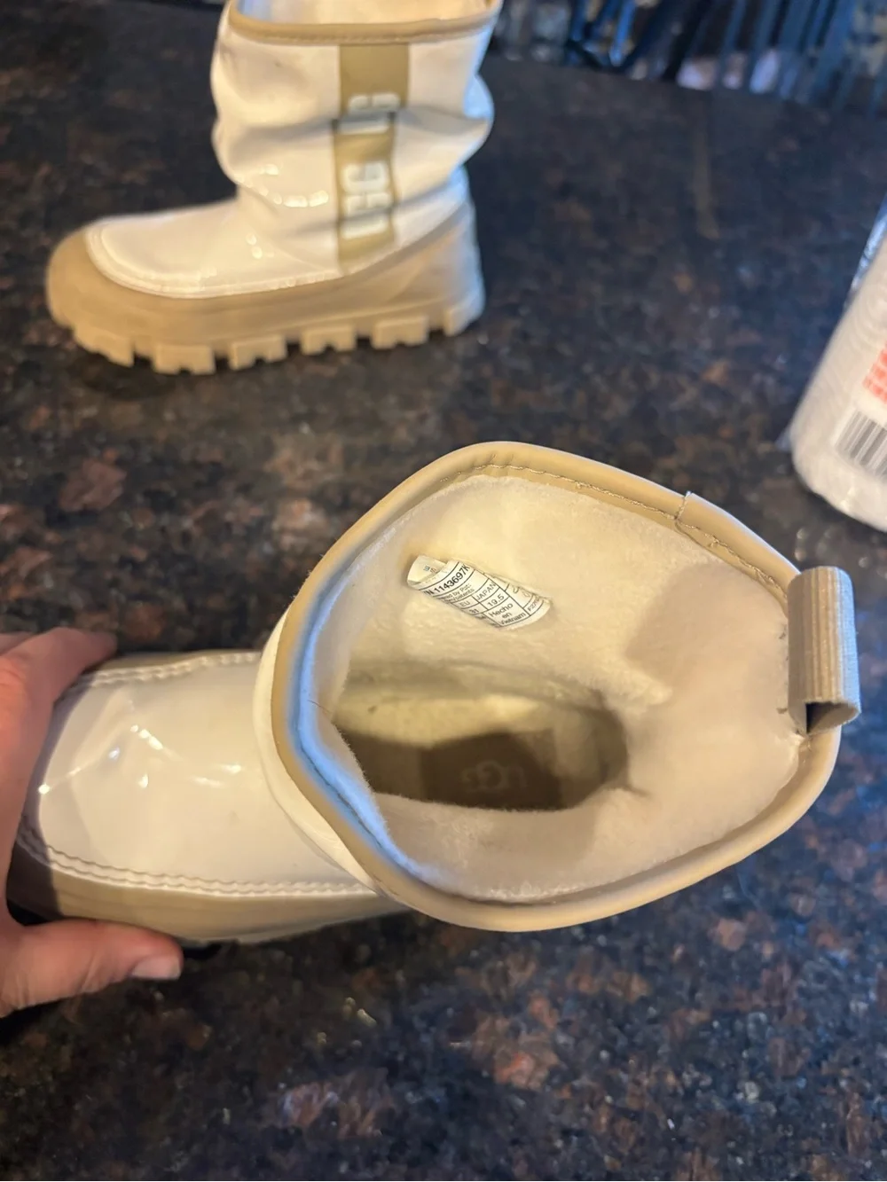 UGG Kids White and Tan Waterproof Winter Boots
